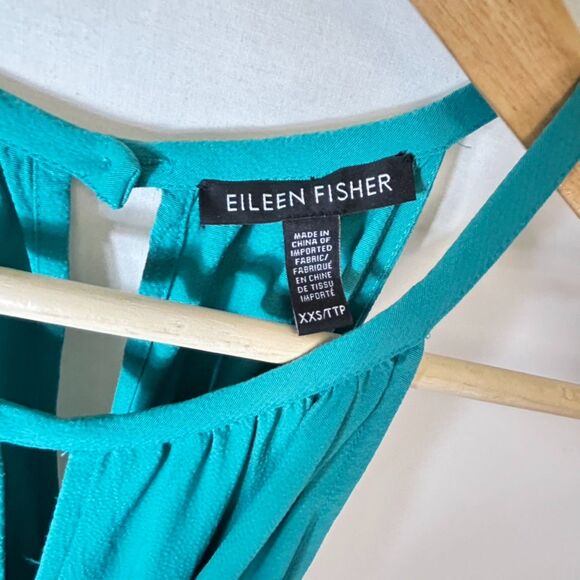 Eileen Fisher Jade Green-Blue Keyhole Halter-Style Belted Midi Dress Size XXS - Picture 6 of 12